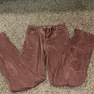 pacsun brown-red flower jeans